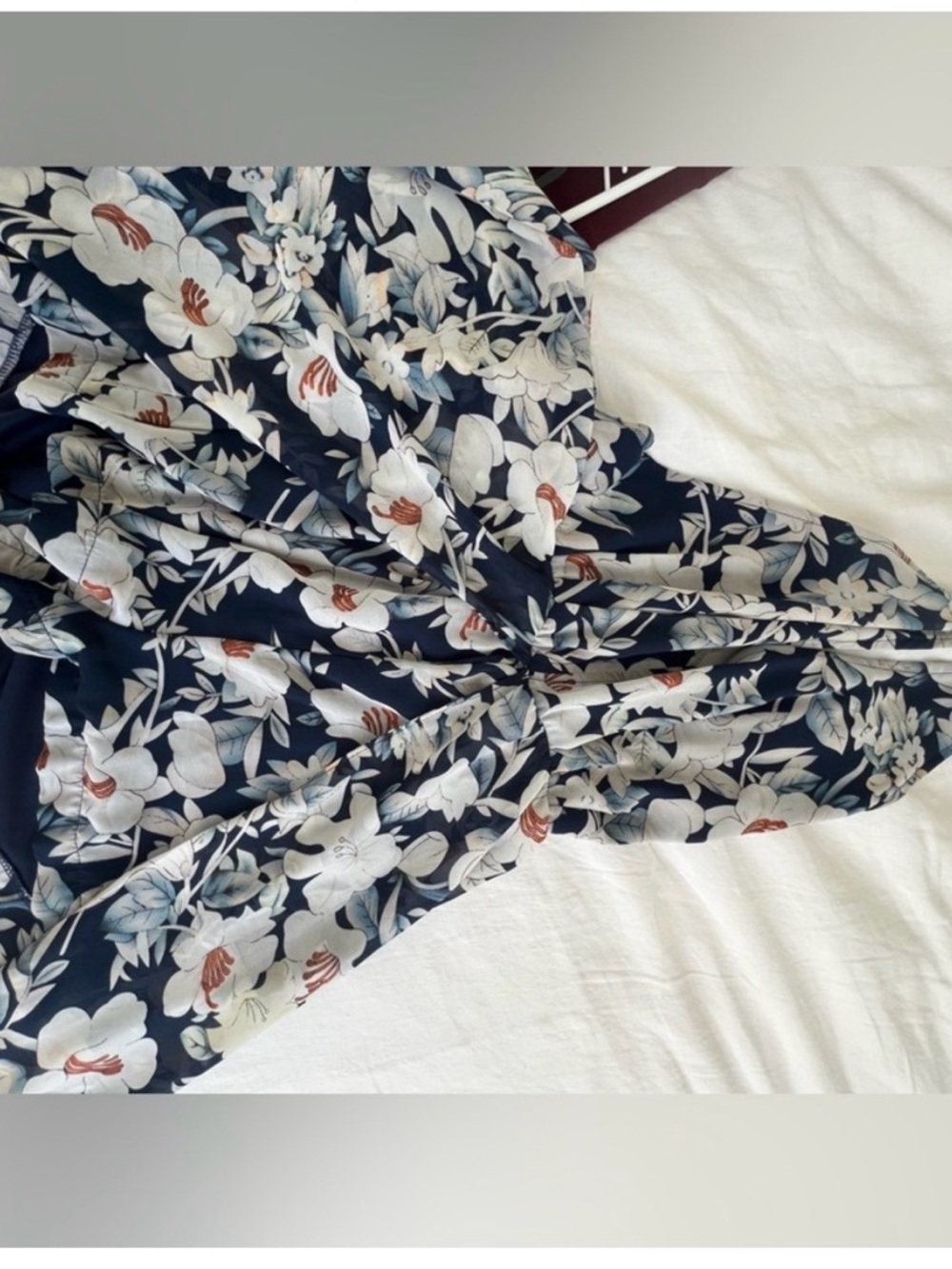Floral V-Neck Maxi Dress in Navy and White with shorts! - Picture 3 of 4